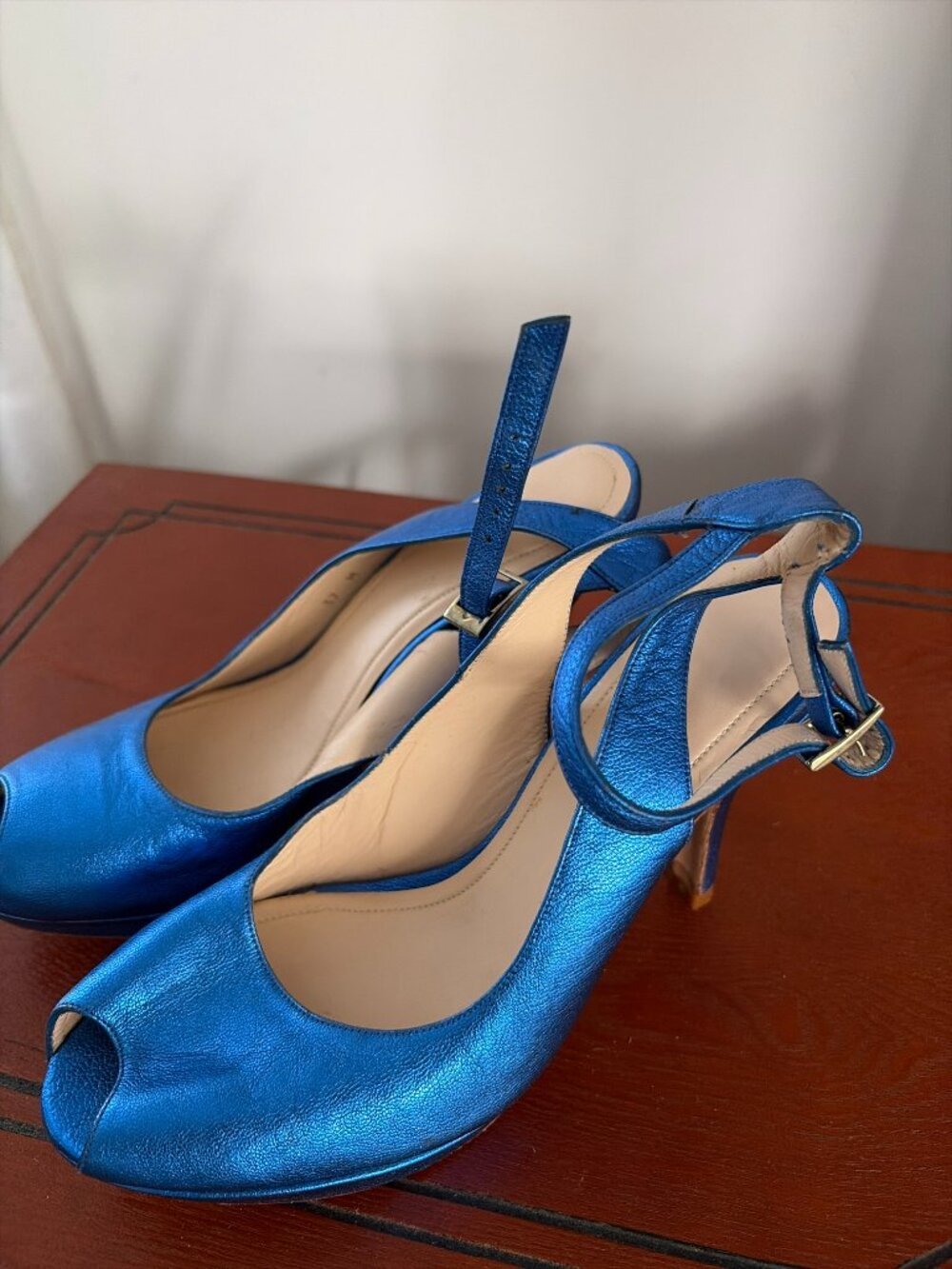 Blue Platform High Heel Ankle Strap Sandals - Picture 5 of 8